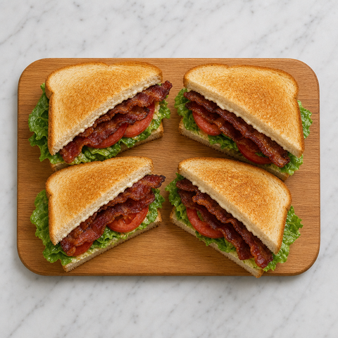 Fertige BLT-Sandwiches mit Speck, Salat und Tomaten