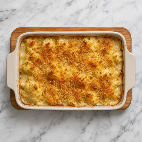 Golden bubbling cauliflower cheese fresh from the oven