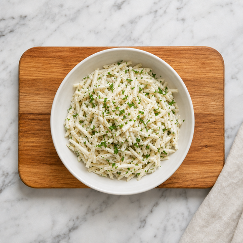 Finished celeriac remoulade garnished with parsley