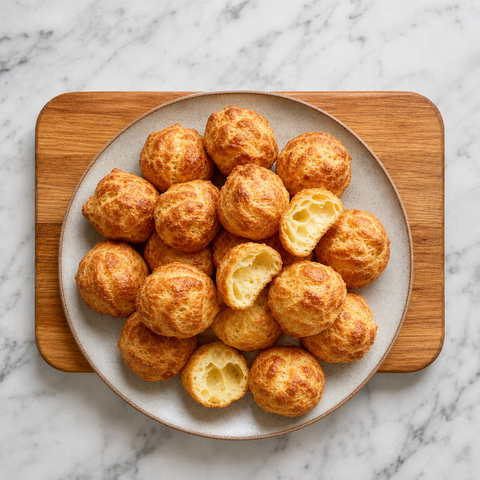 Golden, airy French cheese puffs ready to serve