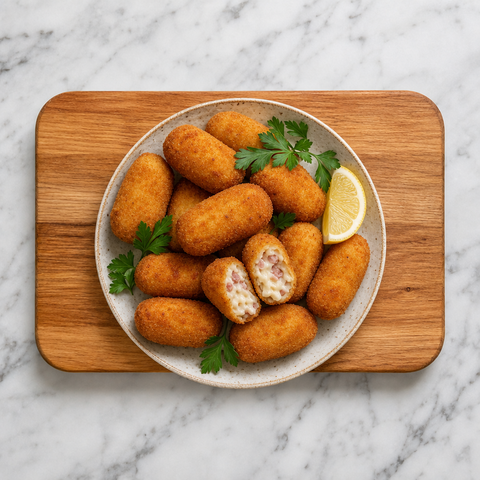 Crisp golden ham croquettes with a creamy ham-filled center