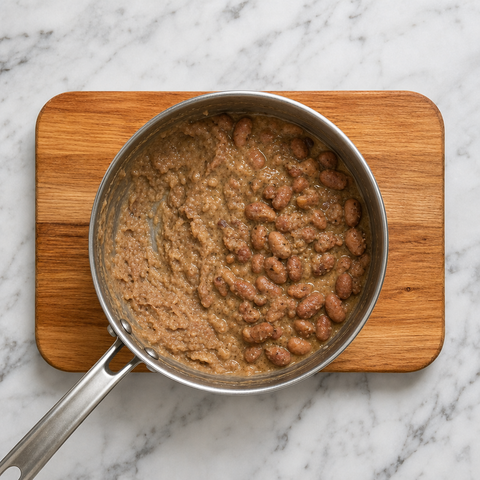 Creamy ful medames with some whole fava beans remaining