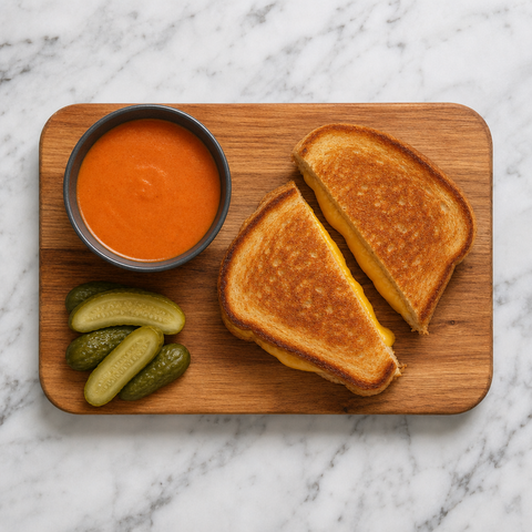 Grilled cheese sandwich halves ready to serve