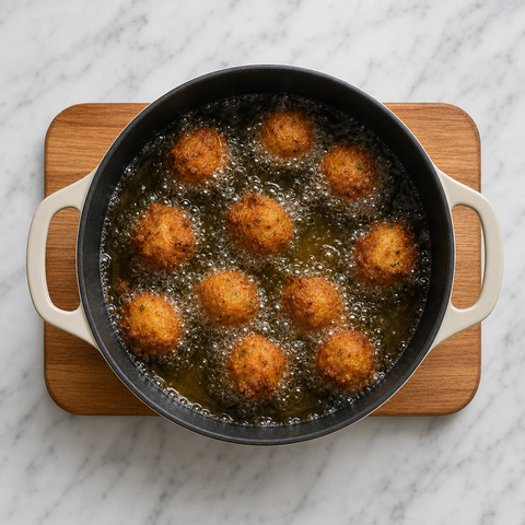 Hush puppies frying until golden brown