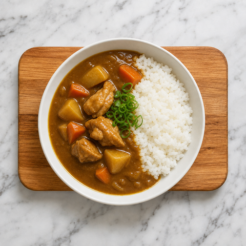 Japanese chicken curry served over steamed short-grain rice