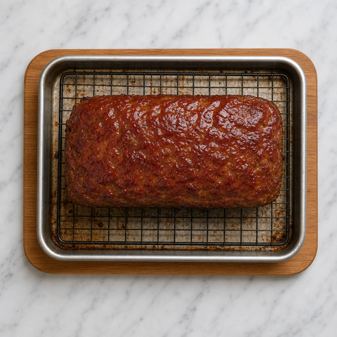 Meatloaf with a glossy ketchup glaze after baking