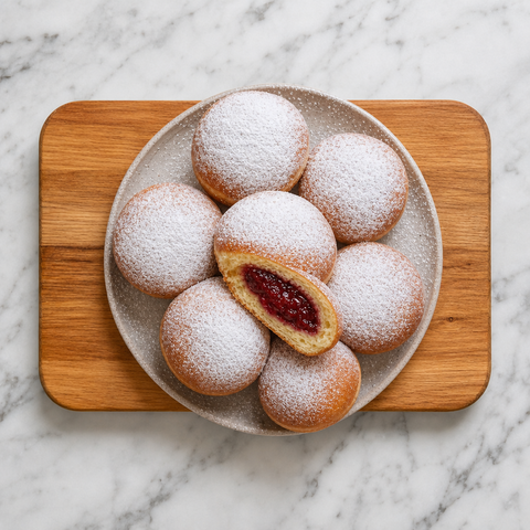 Pączki polacchi con ripieno di lamponi e zucchero a velo