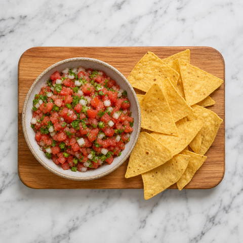 Pico de gallo fresco servito con tortilla chips di mais