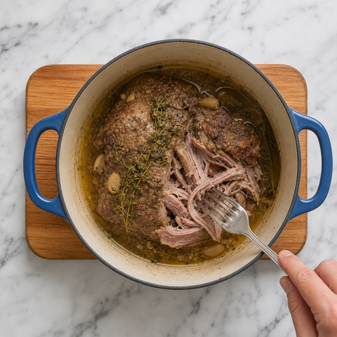 Fork-tender pork shoulder separating into soft strands