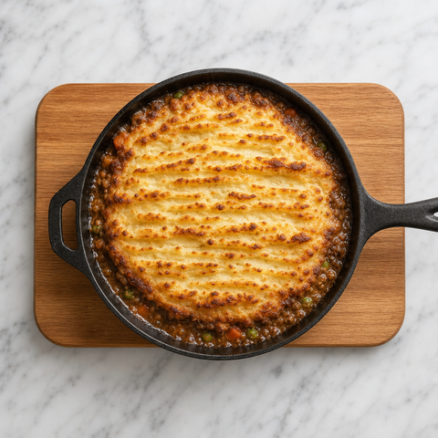 Golden baked shepherd's pie ready to serve