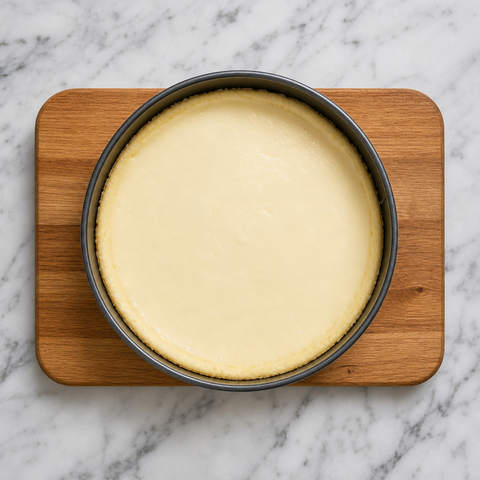 Cream cheese layer with set edges and a softly wobbling center