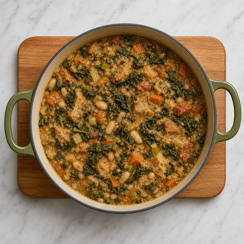 Dicke Ribollita mit weichem Brot, Bohnen und Blattgemüse