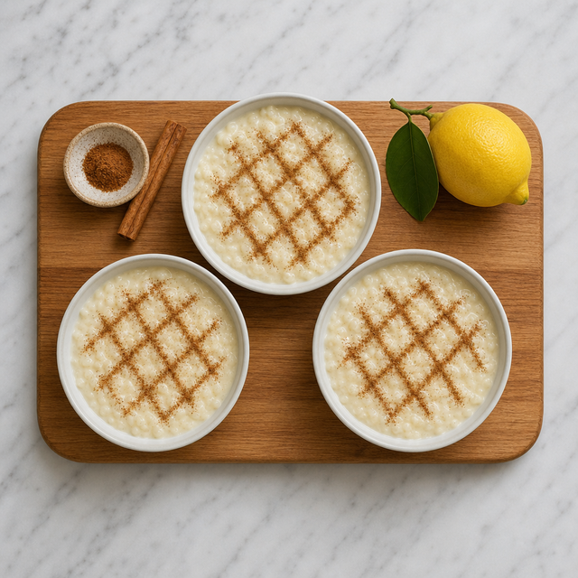 Arroz doce finished with a traditional cinnamon pattern