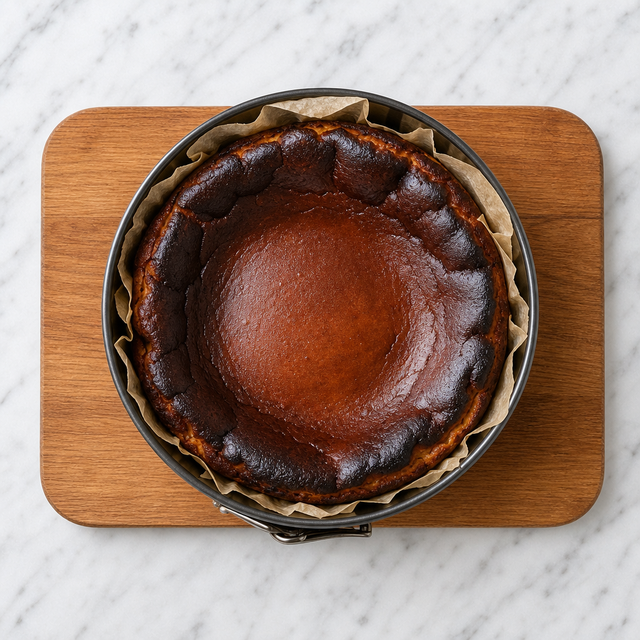 Basque burnt cheesecake with a deeply caramelized top