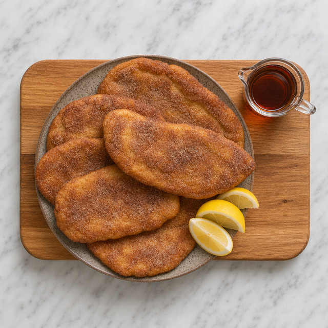 Golden BeaverTails pastries with cinnamon sugar and lemon