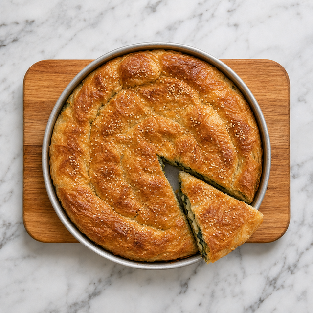 Golden baked börek with a crisp sesame-topped crust