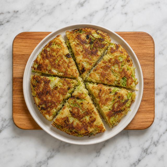 Golden wedges of bubble and squeak ready to serve