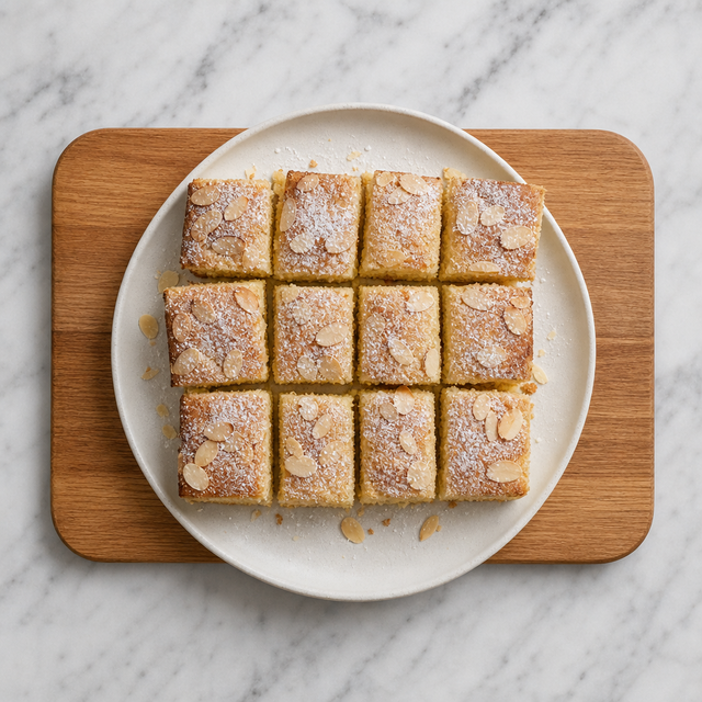Sliced Butter Sheet Cake dusted with powdered sugar