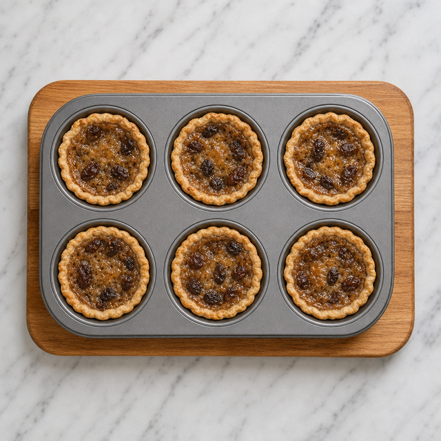 Freshly baked butter tarts with golden pastry and glossy centers