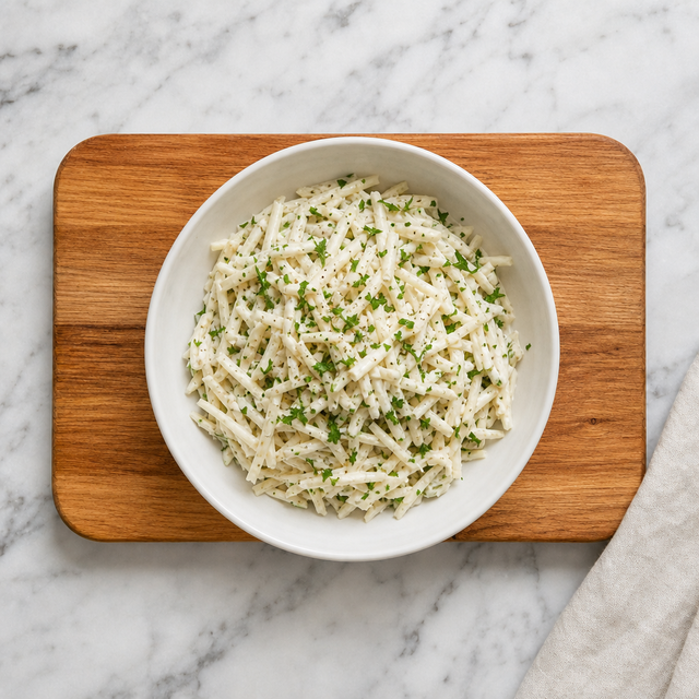 Finished celeriac remoulade garnished with parsley