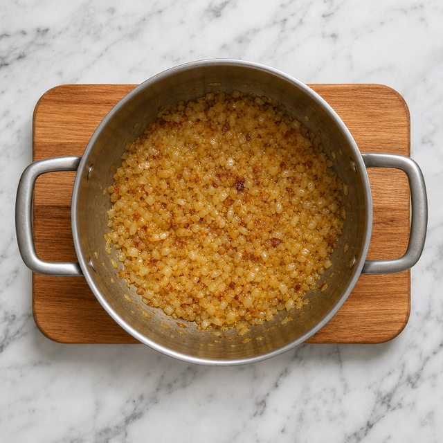 Onions browning in oil in a saucepan
