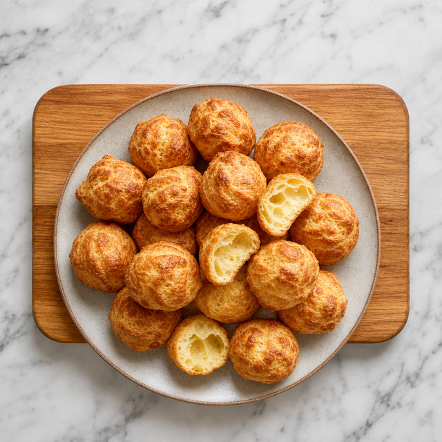 Golden, airy French cheese puffs ready to serve