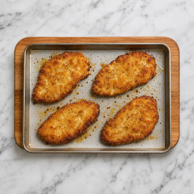 Golden baked chicken cutlets with a crisp breadcrumb crust