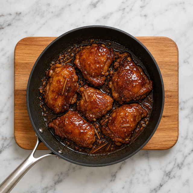 Chicken thighs coated in a glossy reduced teriyaki sauce