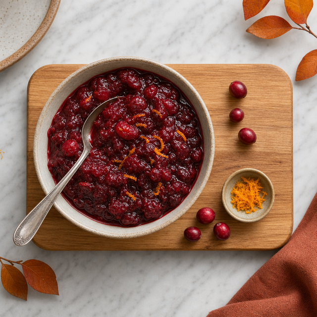 Cranberry sauce served in a bowl at a holiday table