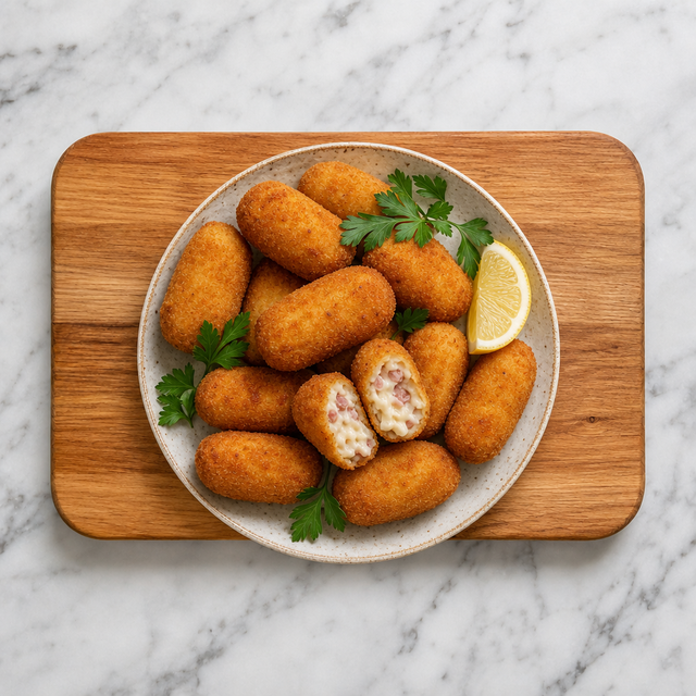 Crisp golden ham croquettes with a creamy ham-filled center