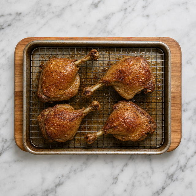 Duck confit legs with deeply golden crisp skin