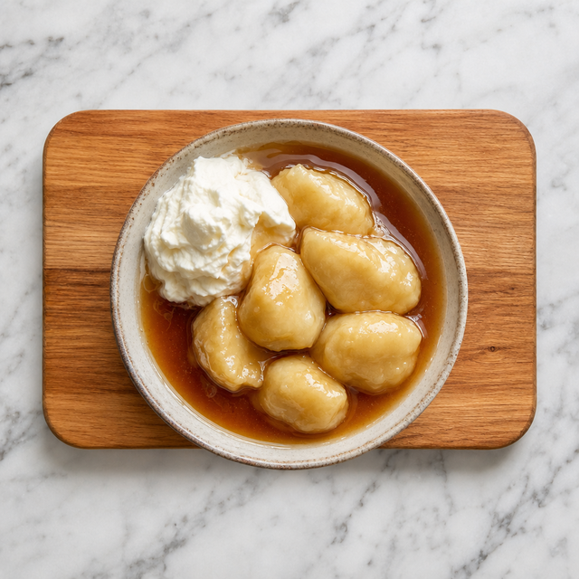 Warm maple syrup dumplings served in a bowl