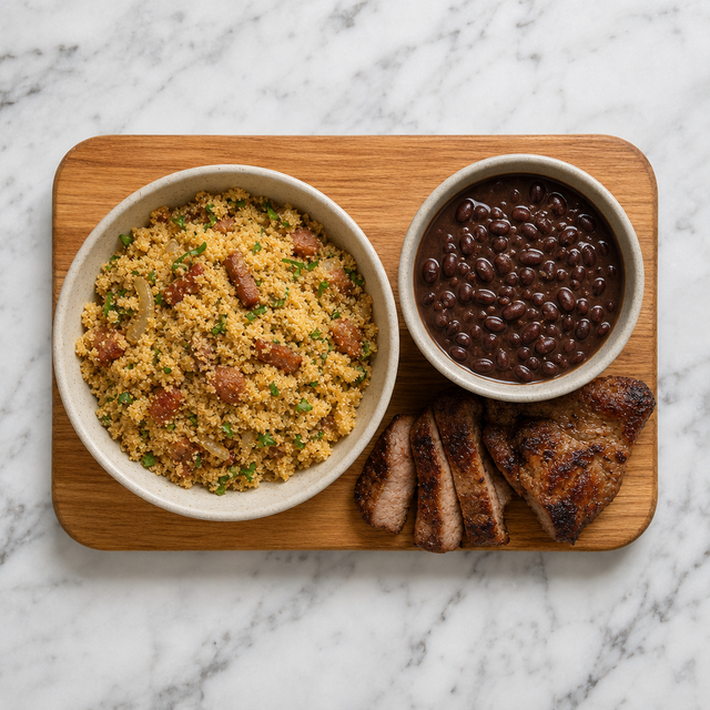 Finished Brazilian farofa served in a bowl