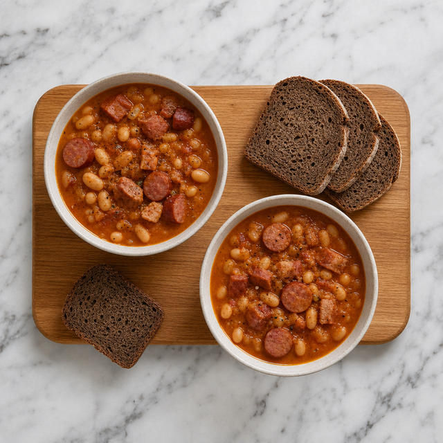Polish bean stew served with rye bread