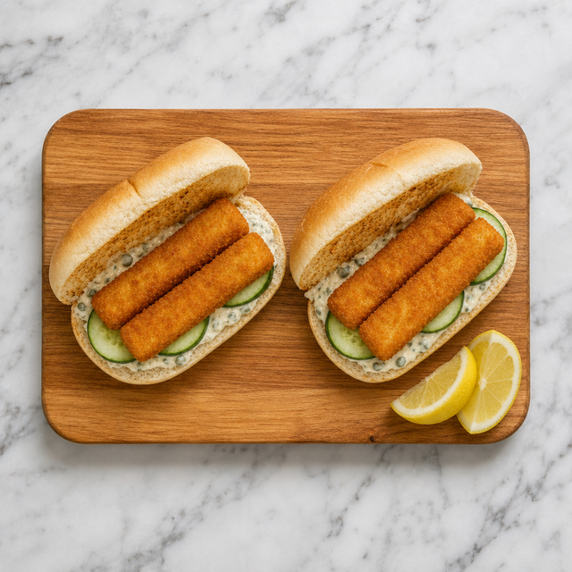 Fish finger sandwich with cucumber and lemon-caper mayonnaise