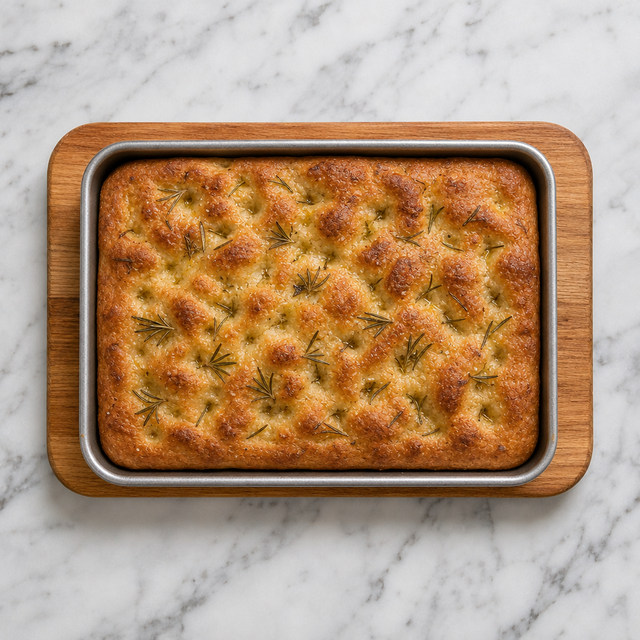 Golden rosemary focaccia fresh from the oven