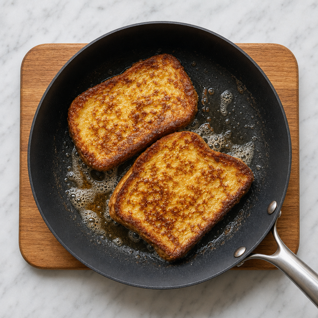 French toast browning in butter in a skillet