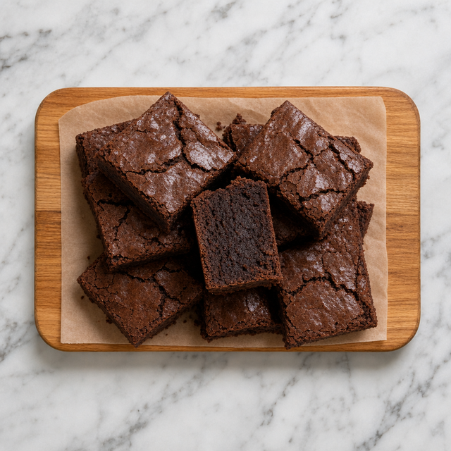 Cut fudgy brownies showing their dense chocolate interior