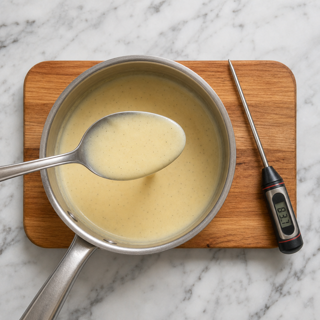 Glossy gelato custard coating the back of a spoon