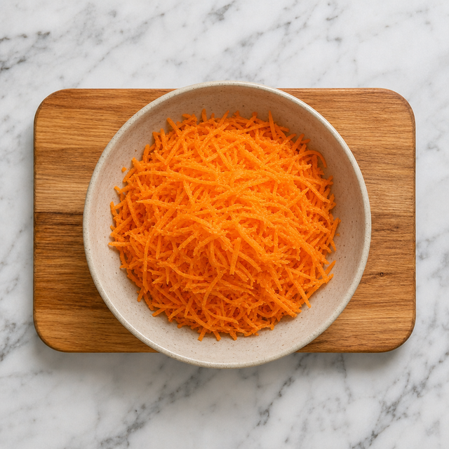 Finely grated carrots ready for dressing