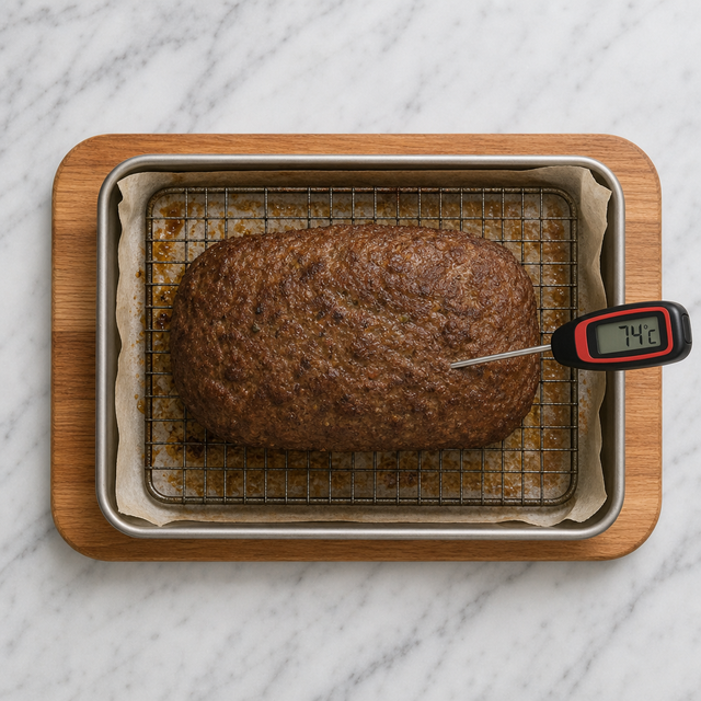Baked donair loaf cooling after reaching a safe internal temperature