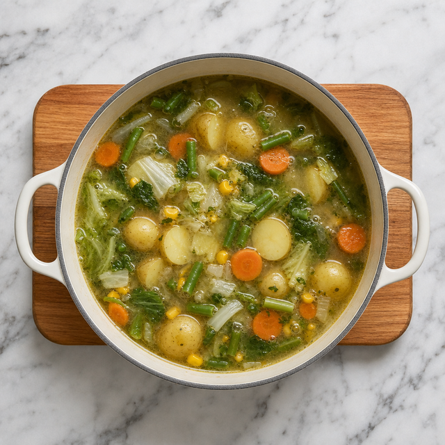 New potatoes and carrots simmering in the soup pot