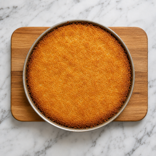 Deeply golden baked kanafeh with crisp kataifi strands