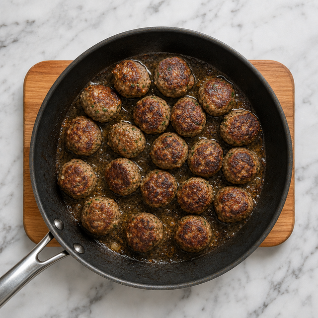 Keftedes browning in a skillet