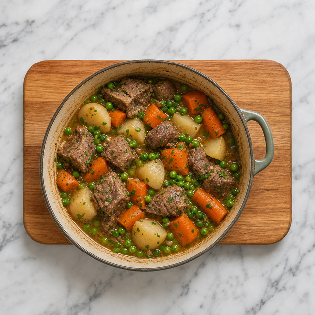Lamb navarin with colorful spring vegetables