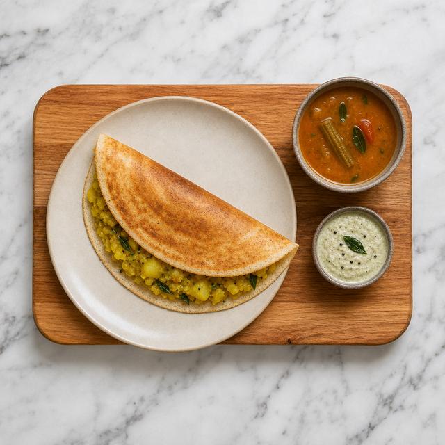 Crisp folded masala dosa with potato filling