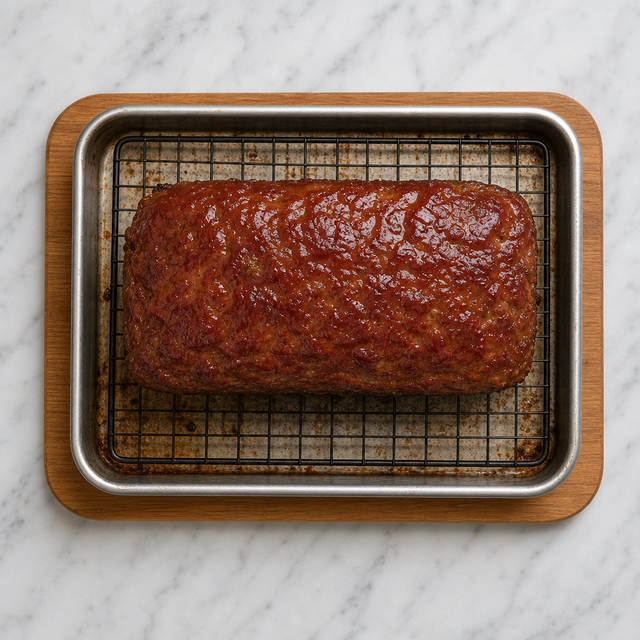 Meatloaf with a glossy ketchup glaze after baking