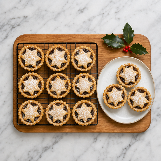 Classic British mince pies cooling on a rack