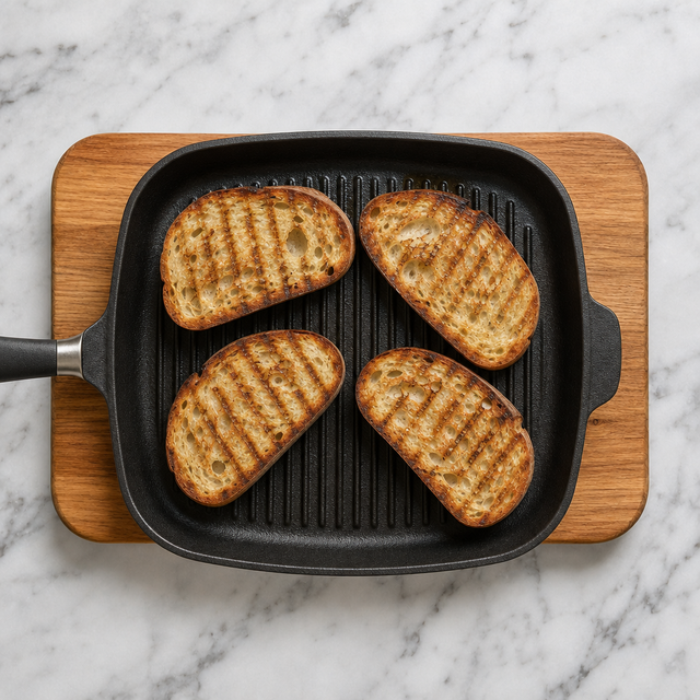 Rustic bread slices toasted until crisp and golden