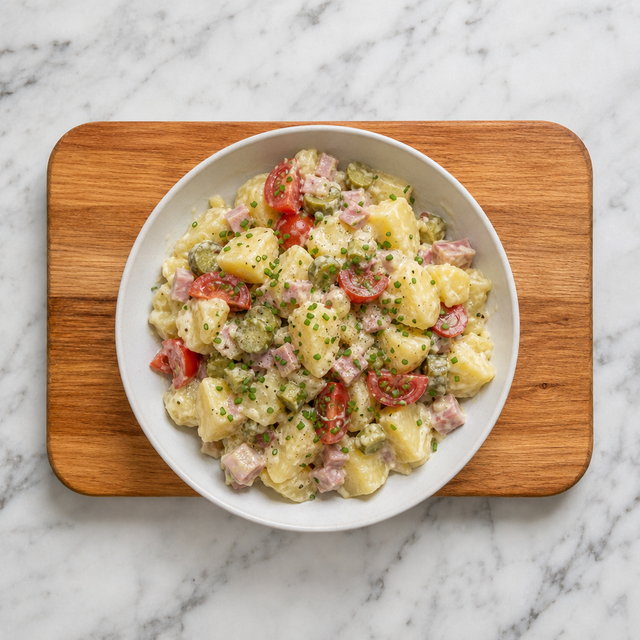 Finished Piedmont potato salad garnished with chives